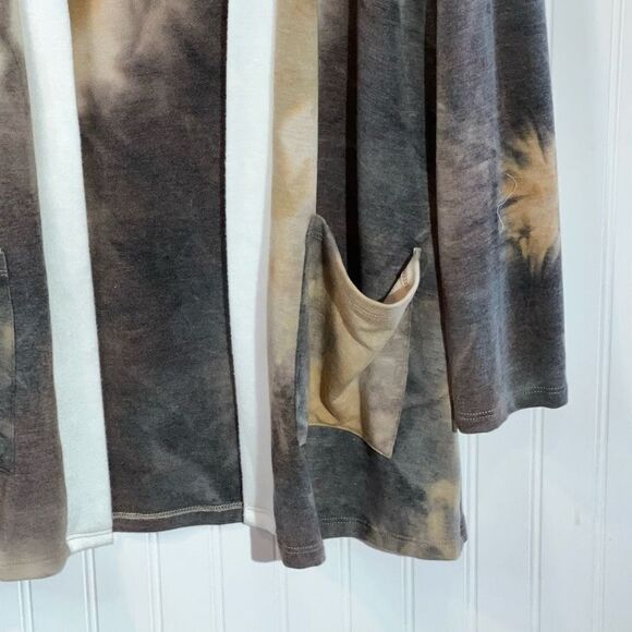 Open Front Tie Dyed Cardigan With Cream Trim Women Medium Brown Classic Workwear - Picture 4 of 10